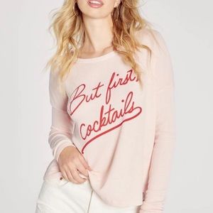 Wildfox Blush Crewneck with But First, Cocktails Lettering